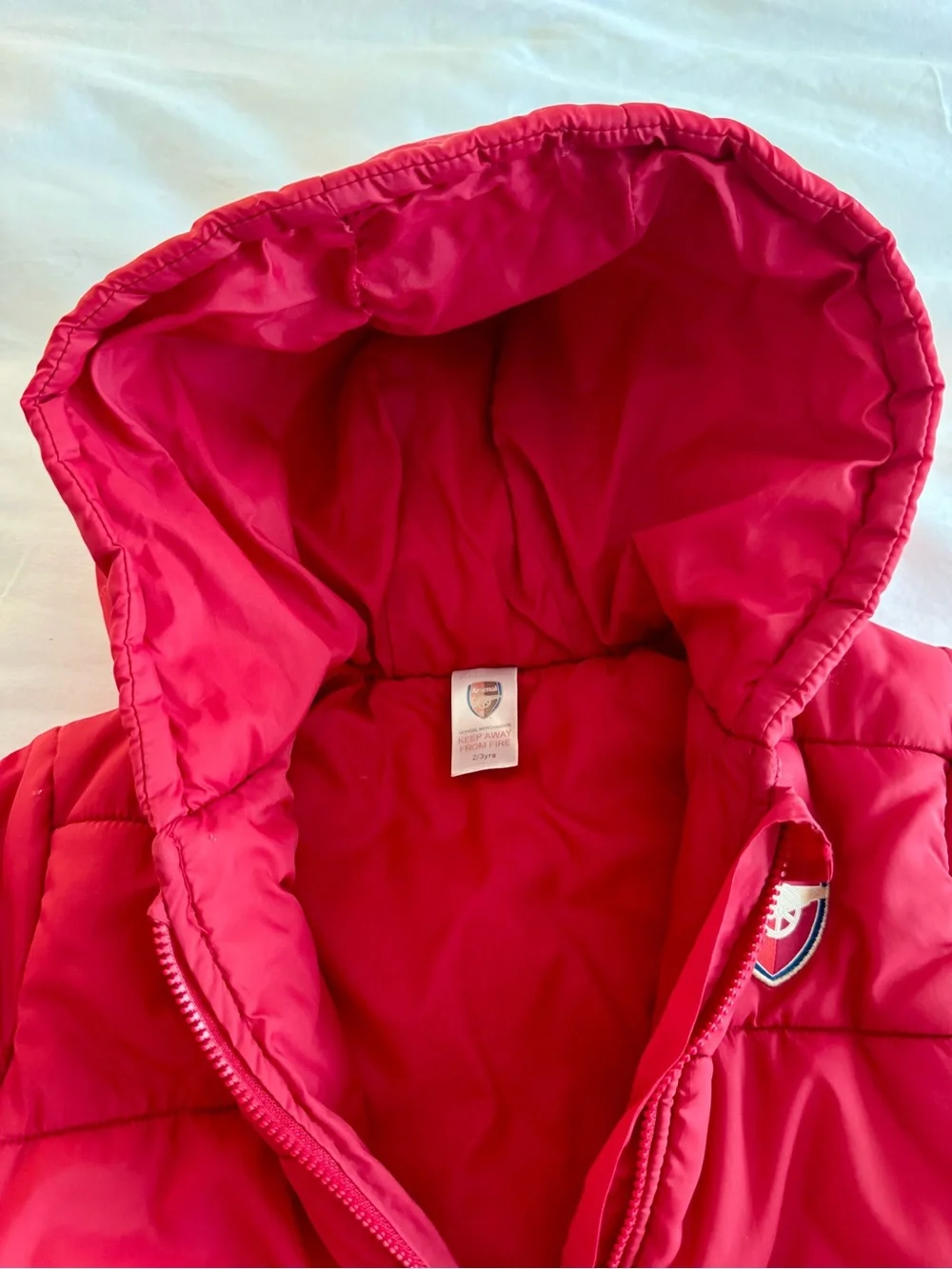 Arsenal Kids Red Puffer Jacket with Hood  - size 2T-3T
